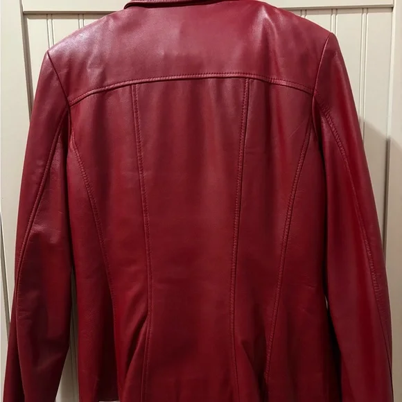 Danier Red Leather Button-Front Jacket - Picture 2 of 9